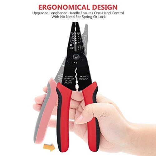 10-22 AWG Cable Stripping, Wire Crimping, Multi-Function Design, Hand Tools WGGE WG-015 Professional Wire Stripper, Wire Cutter and Wire Crimper 8-inch B073YG65N2
