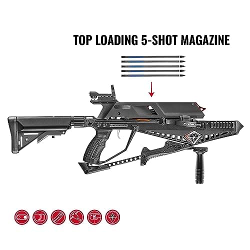 EK Archery Repeating Adder Crossbow 130 lb Cross Bow with 5 Shot auto-loading Magazine Includes 15 Carbon Arrows Bolts. Urban Preppers, Bushcraft, Home Defense, Target Shooters, Small Game Bow Hunting