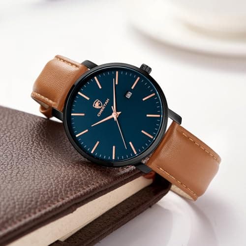 CHEETAH Minimalist Waterproof Quartz Watches for Men with Leather Strap, Auto Date