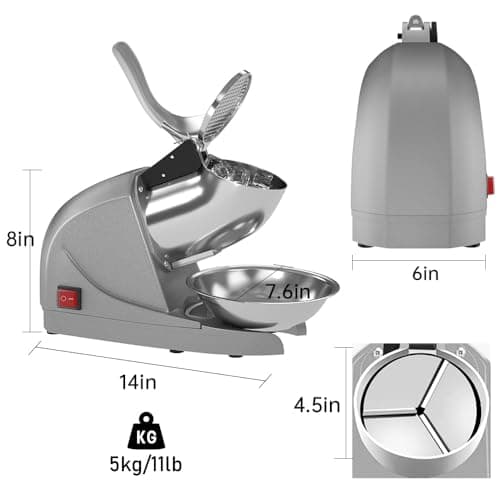 OKF Ice Shaver Prevent Splash Snow Cone Machine, Electric 3 Blades Shaved Ice Machine, 380W Ice Shaver Machine, 286lbs/hr Ice Crushers for Home Use, Ice Crusher with Free Ice Pick (Silver)