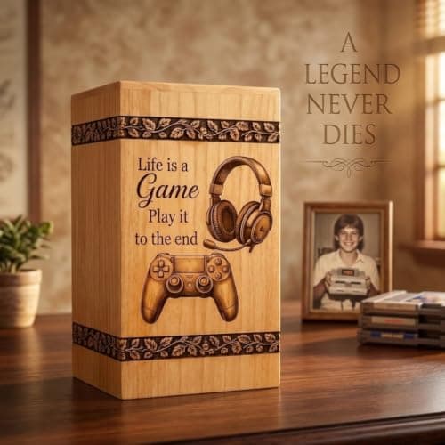Steamed Beech Wood Gaming Memorial Urn Box for Ashes, Handmade Wooden Cremation Urn, Gamer Funeral Keepsake and Remembrance Box, Gamer urn, Gaming Memorial urn B0HH7PF8LT