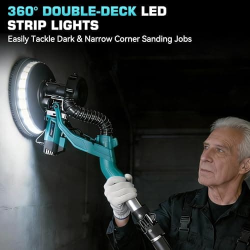 Drywall Sander with Vacuum Dust Collector, 1000W Popcorn Ceiling Removal Tool, Electric Drywall Sander with Digital Display Screen 9 Variable Speed 800-2100RPM, Foldable & Extendable Handle