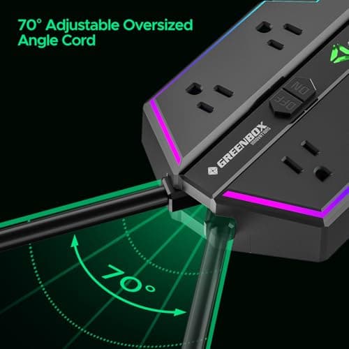 4000J Surge Protector Power Strip with USB Ports, 6 Outlet Power Strip with RGB Lights and PD 20W Fast Charging, Wide-Spaced Outlet Perfect for e-Sports, Game PC, Home and Offices