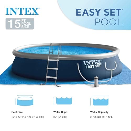 Intex Inflatable Above-Ground Swimming Pool, Easy Set 15ft x 42in w/Filter Pump & Ladder