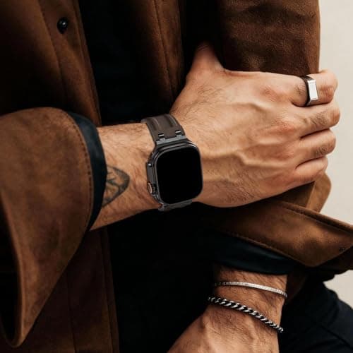 LETOID Leather Band Compatible with Apple Watch Ultra 3 /Ultra 2 /Ultra 49mm 46mm 45mm 44mm Bands, Women Men Vintage Genuine Leather Strap for iWatch Series 11 10 9 8 7 6 5 4, SE 3 2 1, Ultra 3 2 1