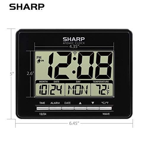 Sharp Atomic Desktop Clock – Auto Set Digital Alarm Clock - Atomic Accuracy - Easy to Read Screen with Time/Date/Temperature Display- Perfect for Nightstand or Desk