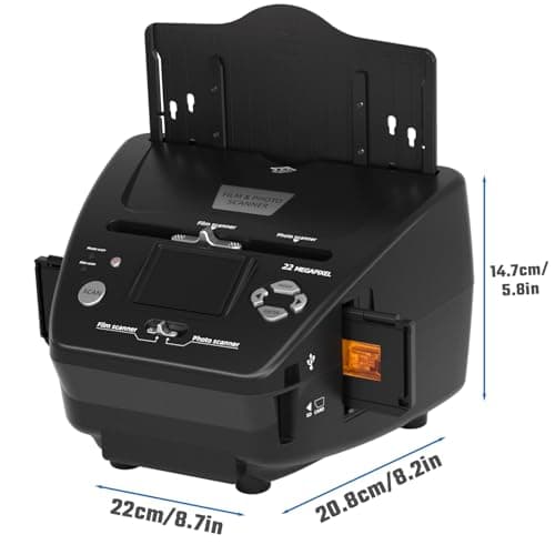 Photo and Slide Scanner with 2.4” LCD Screen, Convert Negatives & Slides 35mm/135 Film, Photo(3R,4R,5R), Business Card to 22MP JPEG Digital Photos, 4GB SD Card Included