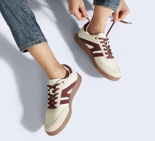 LUCKY STEP Women Classic Retro Gum Sole Fashion Sneakers Casual Tennis Skate Shoe Genuine Leather Walking Footwear Anti Slip Trainers