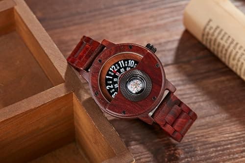 GORBEN Men's Handmade Wooden Watches Mens Lightweight Analog Quartz Wood Mens Wrist Watch with Compass