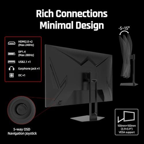 KTC 27'' 280Hz 240Hz Gaming Monitor 1ms GTG 350nits Fast VA 1080P Tilt 126% sRGB Adaptive Sync 4000:1 Contrast Ratio HDR DisplayPort 1.4/HDMI 2.0 VESA