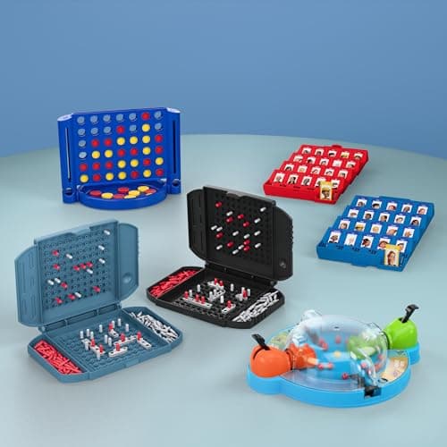 Hasbro Grab and Go! Bundle (4 Pack), Kids Travel Board Games, Battleship, Connect 4, Guess Who?, Hungry Hungry Hippos Games, 2 Players, Easter Gift for Kids, Ages 7+