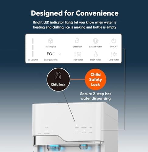 IKT 4-in-1 Hot/Cold Water Cooler with Ice Maker, 5 Gal, Bottom Load, Bullet Ice 22lbs Per Day Innovative Slim & Sleek Design for Home or Office White