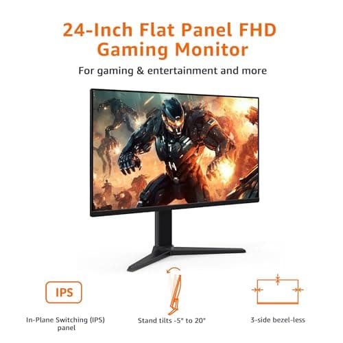 Amazon Basics 24 Inch (23.8 inch viewable) Gaming Monitor, FHD 1080P, 165Hz, VESA Compatible, Adaptive sync, 1ms Response, Black