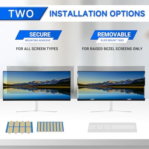 [2-Pack] Privacy Screen For Computer Monitor, 29-Inch 21:9 Aspect Ratio; Anti Spy/Bule Light/Glare And Eye Protection, 2 Install Ways Removable For Office, Airport, Cafe And Other Public Area; Diagonal 29 Inches, Width 26.66 Inches, Height 11.42 Inches