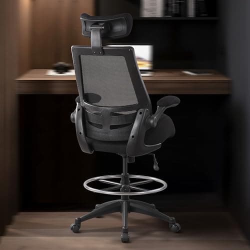 BOLISS Big and Tall Drafting Chair 400lbs - High Back Ergonomic Office Chair for Standing Desk with Double Thick Seat Cushion, Adjustable Foot Ring, Lumbar Support & Flip Up Armrests (Black)