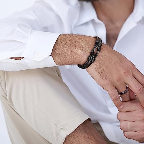 Gift for Men Infinity Bracelet for Men Dad Husband Boyfriend Son Grandson Brother Nephew Uncle Brown Braided Leather Forever Linked Together Stainless Steel Engraved with Love You Forever Jewelry 7.5|8.5|9 Inches