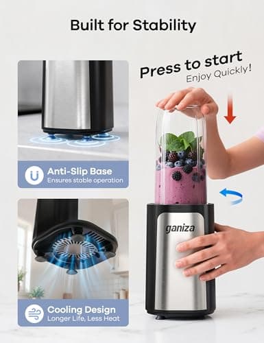 With 3 Portable Cups (1*24oz & 2*17oz), Peak Power 900W Single Serve Smoothie Maker for Kitchen, BPA-Free, Nutritious Recipe Ganiza Smoothie Blender, 14Pcs Portable Personal Blender Shakes & Smoothies B0DJM4QW9B