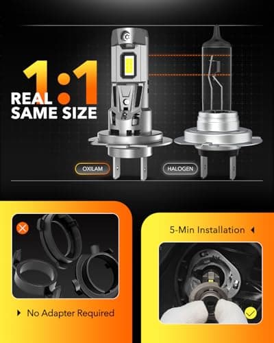 OXILAM H7 LED Bulb, 40000LM 900% Super Bright, 1:1 Size No Adapter Required, Non-polarity Plug and Play, 6500K Cool White Fog Light, Pack of 2