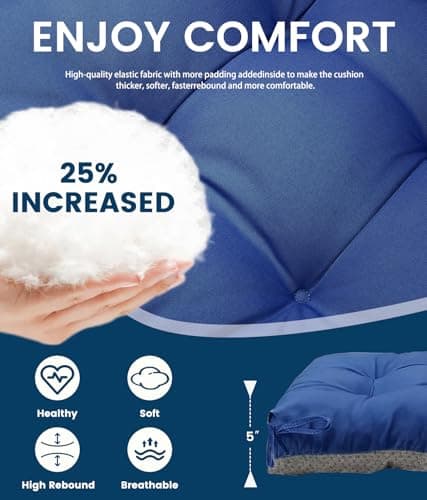 FOOWIN Adirondack Chair Cushion Set of 4, Thickened Rocking Chair Cushion,48.5×20.8×5.7 Inches,High Back Patio Cushions with Ties, Waterproof & UV-Protected, for Indoor and Outdoor, Navy Blue