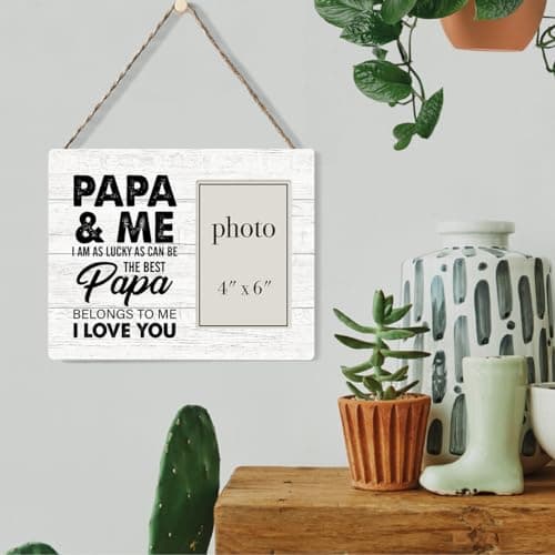 Rustic Papa and Me Wood Picture Frame 8 x 10 Inches, Wall Mount and Tabletop - 4 x 6 Inch Photo Oqtumes Papa Gift Wood Picture Frame, Gifts for Grandpa Grandad Grandfather B0CJ2SK25W