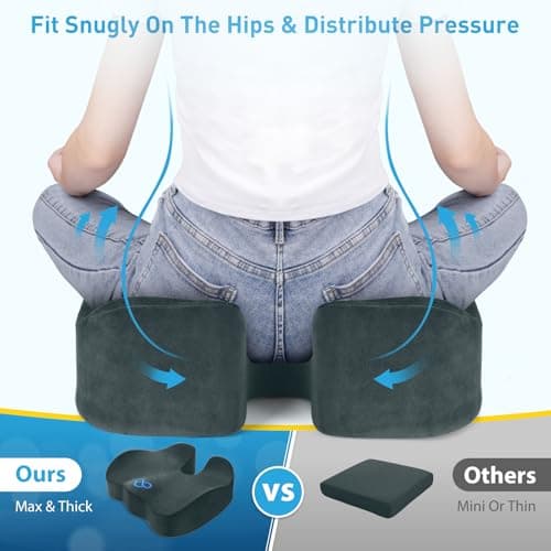 BlissTrends Seat Cushion,5.2in Thick Memory Foam Cushions for Office Chair, Car Seat, Airplane, Relieving Pressure Tailbone Sciatica Back Pain for Long Sitting Office Workers, Car Drivers DarkGreen