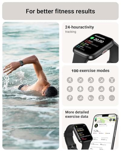 Tensky Smart Watch for Men/Women Android & iPhone, Alexa Built-in, 1.8" Touch Screen Fitness Tracker with Answer/Make Calls, 3ATM Waterproof Heart Rate/Sleep/SpO2 Monitor, Pedometer, 100+ Sport Modes