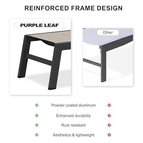 PURPLE LEAF Outdoor Chaise Lounge Set of 2 Aluminum Patio Lounge Chair with Wheels and Side Table Pool Chaise Lounge Chair for Outdoor Backyard Poolside Camel (2 Lounges Chairs W/Table)