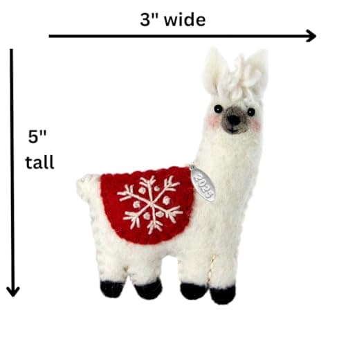 Llama Christmas Ornaments 2025, Felt Christmas Ornaments, Lama Gifts for Women, Fair Trade, Hand Made in Nepal - Comes in a Gift Bag