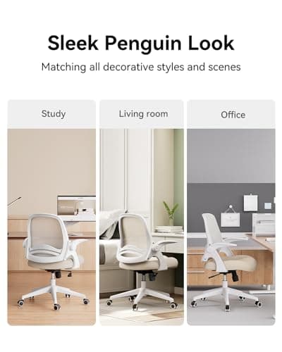 Hbada Office Desk Chair with Flip-Up Armrests and Saddle Cushion, Ergonomic Office Chair with S-Shaped Backrest, Swivel, Mesh, Grey