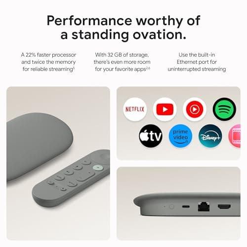 Google TV Streamer 4K - Fast Streaming Entertainment on Your TV with Voice Search Remote - Watch Movies, Shows, Live TV, and Netflix in 4K HDR - Smart Home Control - 32 GB of Storage - Hazel
