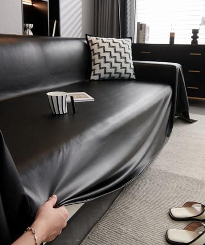 vctops Waterproof Faux PU Leather Sofa Covers for Sectional Sofa Vintage Couch Cover for Dogs Loveseat Covers Futon Cover L Shaped Cover Wipeable Couch Protector (Black,71"x51")