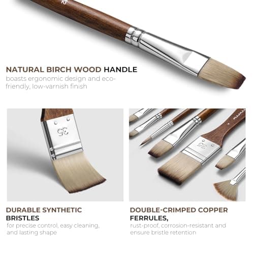 Fuumuui 25pcs Paint Brush Set, Professional 9 Shapes with Wide Flat, Filbert, Fan, Dagger, Cat Tongue, Round, Angle, Rigger for Acrylic Oil Watercolor | Includes Palette Knife & Waterproof Canvas Roll B0CCHK9L7G