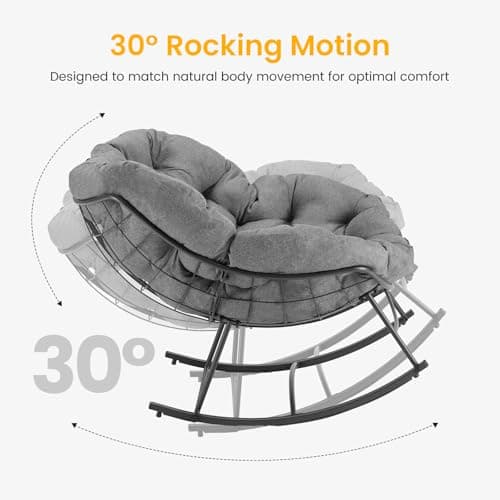 Outdoor Rocking Chair with 5.5" Thick Cushion, Oversized Egg Lounge Chair with Water-Repellent & UV-Resistant Fabric, 450 Lbs Heavy Duty for Patio, Living Room, Garden, Bedroom