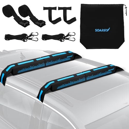 Universal Car Soft Roof Rack，Roof Pads Luggage Carrier for Kayak, Surfboard SUP, Canoe Include Storage Bag, 2 Quick Loop Strap, 2 Tie Down Rope, and 2 Heavy Duty Tie Down Straps