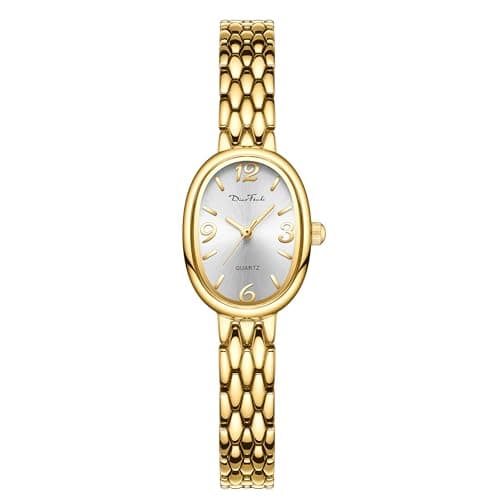 Diaofendi Petite Vintage Oval Gold Women’s Watch, Waterproof Elegant Watch with Japanese Quartz Movement, Adjustable Strap with Tool