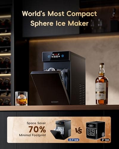 ecozy 2.1" Clear Ice Ball Maker Countertop with CrystalFlux Technology, Minimal Footprint Sphere Ice Maker with 8H Timer, 1 pc in 30 Mins, 48 pcs/Day, Self-Cleaning for Home Bar Whiskey & Bourbon