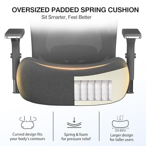 750lbs Big and Tall Office Chair with Wide Thick Seat Cushion,Ergonomic Mesh Chairs for Heavy People,Computer Desk Chair with 4D Armrests,Adjustable Lumbar Support for Long Hours Daliy Work,Grey