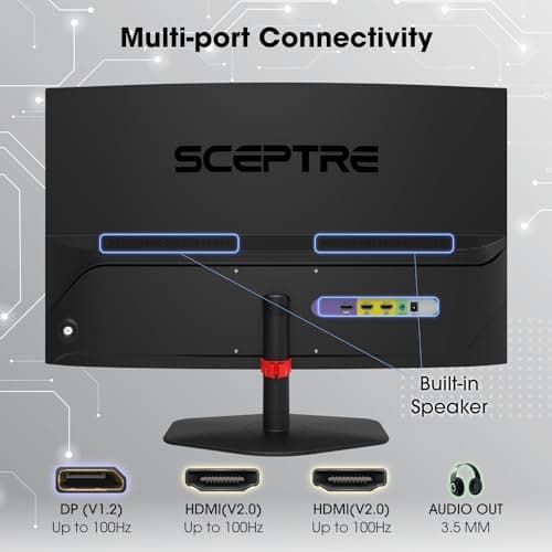 Sceptre Curved 27-inch Prime Gaming Monitor 1500R 100Hz HDMI X2 DisplayPort 1ms 100% sRGB, Build-in Speakers Machine Black 2025 (C275W-FW100T Series)
