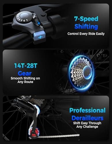 Electric Bike for Adults, 1500W Peak Mountain Ebike with 25 MPH, 65 Miles Range, 7 Speeds, 48V 10Ah Removable Battery 26" Ebike for Commute