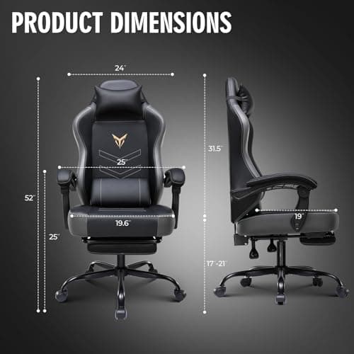 GTPLAYER Gaming Chair, Office Chair High Back Computer Chair with Foot Rest for Adults, Leather Desk Chair Executive Ergonomic Height Adjustable with Headrest and Lumbar Support, 300lbs Grey