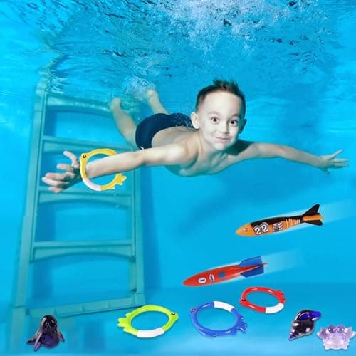 Summer Pool Diving Swimming Toys for Kids, Fun Swim Games Sinking Set, Underwater Dive Gifts with Storage Bag Include Torpedo Gems Shark Rings Sea Animals for Boys Girls Toddlers 20 Packs