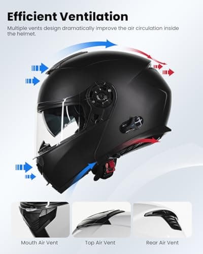 ILM 159BT Bluetooth Modular Motorcycle Helmet 2-3 Riders Intercom Full Face Flip up Casco DOT with Face Mask (MatteBlack, L)