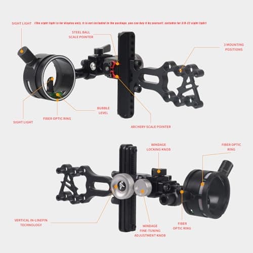 Archery Bow Sight for Compound Bows Target Hunting Single Pin or 5 Pin Bow Sight with 6X 1.75 Scope Lens Long Bar Right Hand for Quicker Sight Acquisition