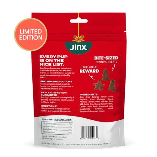 1 Pack Healthy Dog Treats Training with Real Beef & Fiber Rich Banana - Stocking Stuffer Gifts - Puppies, Adults & Seniors Jinx Holiday Dog Training Treats, Beef & Banana, Christmas Dog Treats, 4oz B0HCF87YPN