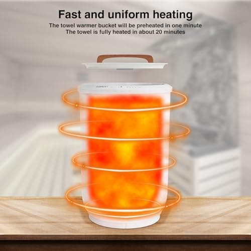 SAMEAT Heated Towel Warmers for Bathroom - Large Towel Warmer Bucket, Wood Handle, Auto Shut Off, Fits Up to Two 40"X70" Oversized Towels, White B0C7KQTXV1