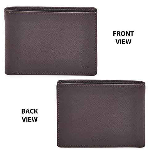 Wise Owl Accessories Real Leather Mens Bifold Wallet RFID Blocking Slim Minimalist Front Pocket - Thin & Stylish with ID Window in Gift Box (Nappa, Chocolate)