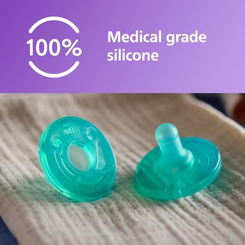 Philips Avent Soothie Orthodontic Baby Pacifiers, 100% Silicone Pacifiers, One Piece, BPA-Free, for Babies 3-18 Months, Green, 4 Pack, Model SCF192/45