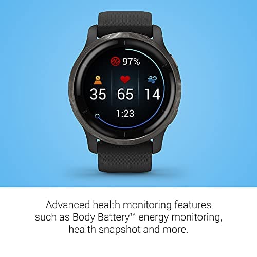 Garmin Venu 2, GPS Smartwatch with Advanced Health Monitoring and Fitness Features, Slate Bezel with Black Case and Silicone Band , 27.9 mm (Renewed)