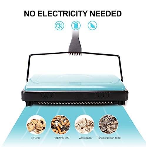 Yocada Carpet Sweeper Cleaner for Home Office Low&Undercoat Carpets Rugs Pet Hair Dust Scraps Paper Small Rubbish Cleaning with a Brush Blue