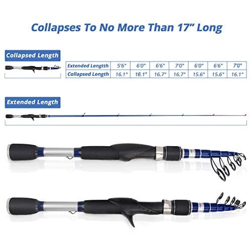 KastKing Compass Telescopic Fishing Rods and Combo, Sensitive Graphite Composite Blank, Easy to Travel, Packs to Just 17" in Length, Stainless Guides and Ceramic Rings, Combos w/ 4+1BB Spinning Reel